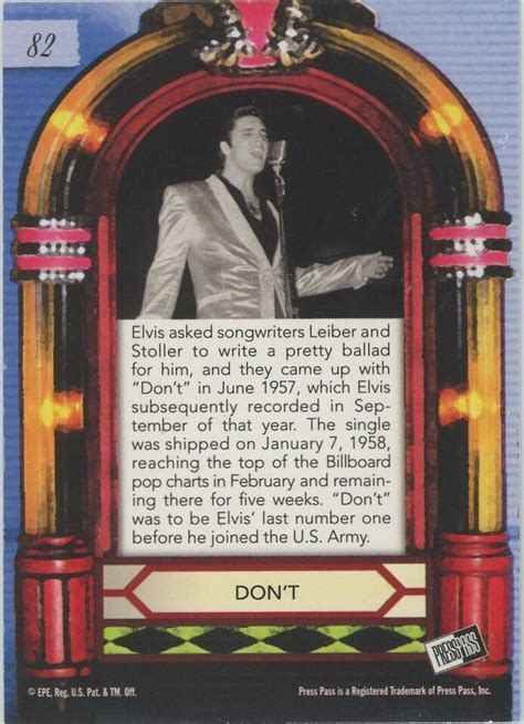 2007 Press Pass Elvis Is Elvis Presley Chart Topper Insert Don T 82 EBay