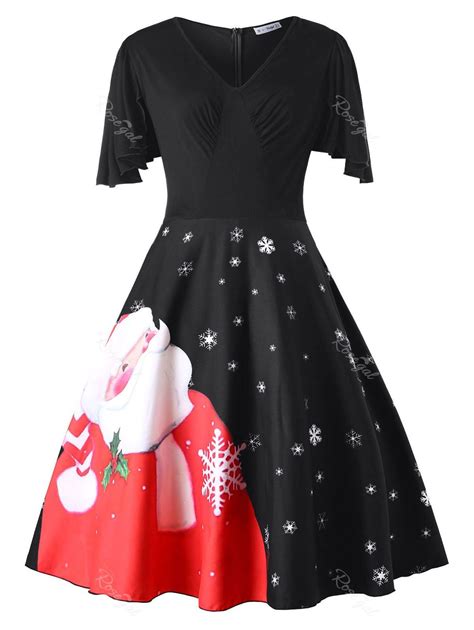 [65% OFF] Plus Size Santa Claus Print Christmas Pin Up Dress | Rosegal