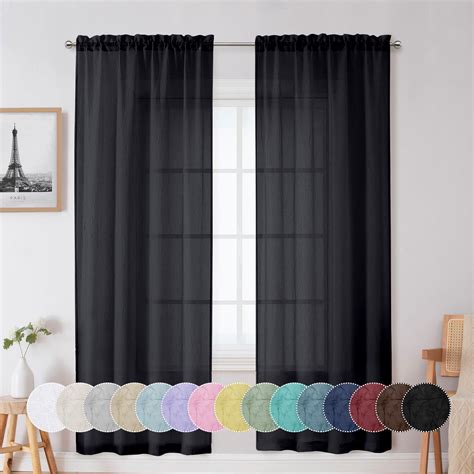 OVZME Troy Black Crushed Sheer Curtians 72 Inch Long For Bedroom Living