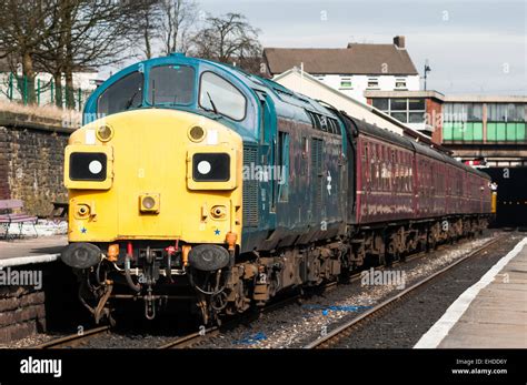 Class 37 Loco In Br Blue Colour Scheme With A Passenger Train On The East Lancs Railway Stock