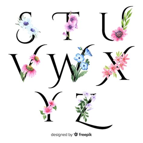 Alphabet Avec Des Fleurs Réalistes Vecteur Premium