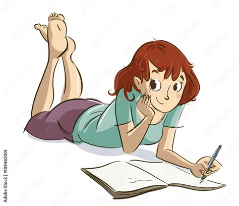 Chica Escribiendo En Un Diario Ilustraci N De Stock Adobe Stock