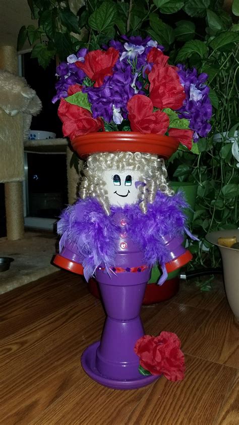 Red Hat Lady Flower Pot Art Clay Flower Pots Flower Pot Crafts