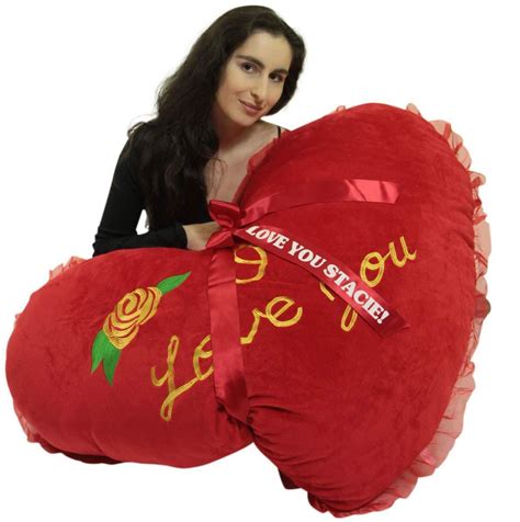 Personalized Extra Large Heart Pillow Inches Soft Embroidered Rose I