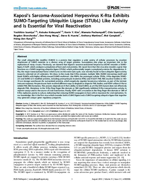 Pdf Kaposis Sarcoma Associated Herpesvirus K Rta Exhibits Sumo