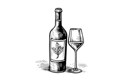 Premium Vector Wine Bottle And Glass Hand Drawn Engraving Sketch Style Vector Illustrations