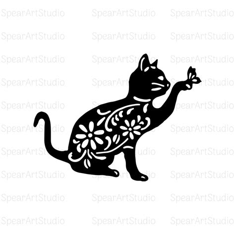 Floral Cat Svg Cat Svg Floral Animal Floral Cat Silhouette Etsy