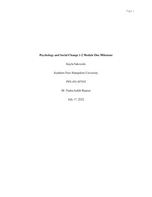 PSY 491 Module Two Milestone Karina Delgado Professor Jelinski PSY