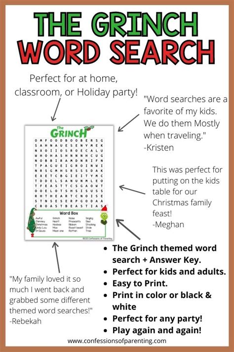 Free Grinch Word Search Printable