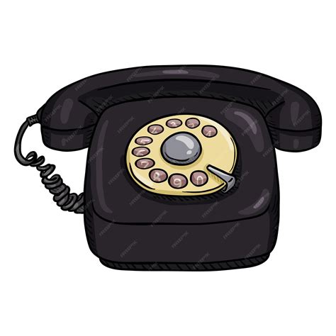 Vector De Dibujos Animados Negro Estilo Retro Teléfono Rotatorio