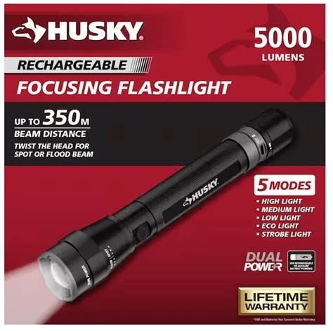 Husky 5000 Lumens Dual Power LED Rechargeable Focusing Flashlight with ...