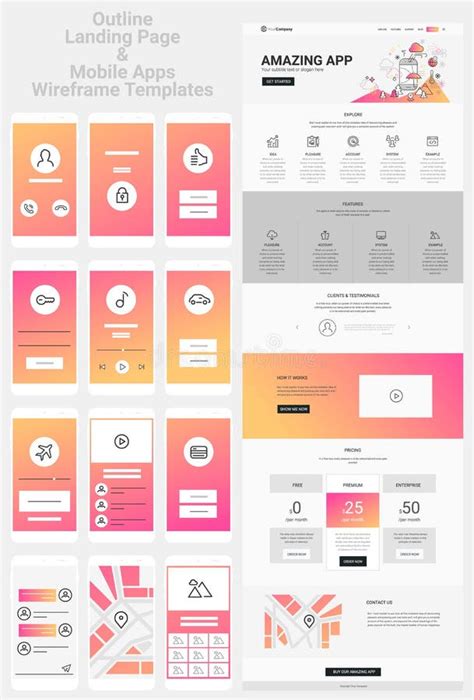 Mobile Ui And Ux Wireframes Kit Stock Illustration Illustration Of