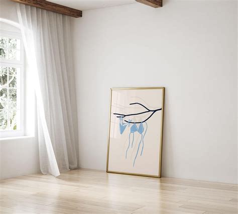 Summer Blue Bikini Poster Bikini Hanging On A Branch Wall Art Laundry Dorm Room Decor