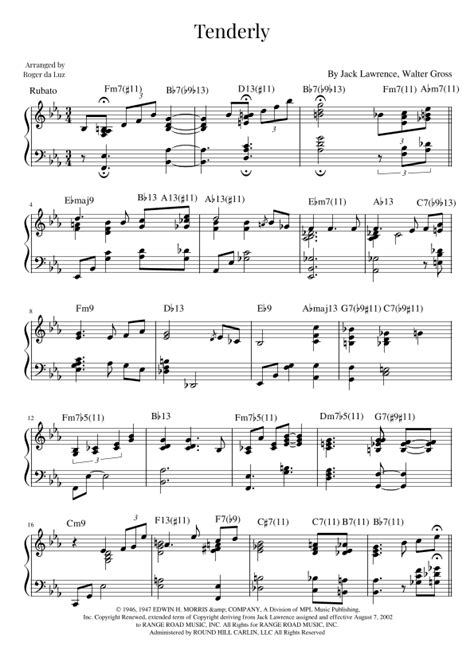 Tenderly Arr Roger Da Luz By Beegie Adair Sheet Music For Piano Solo At Sheet Music Direct