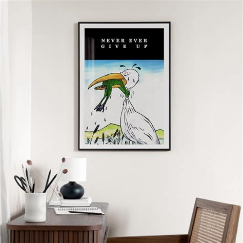 Never Ever Give Up, Crane and Frog Wall Print, Motivational Print ...