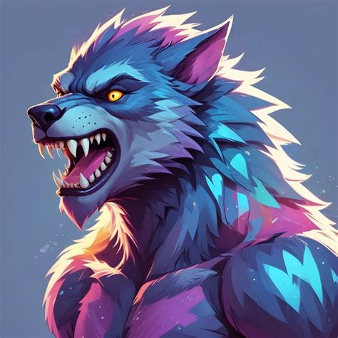 Colorful Werewolf Portrait Painting Evil Monster Fantasy Character Graphic Design | Premium AI ...