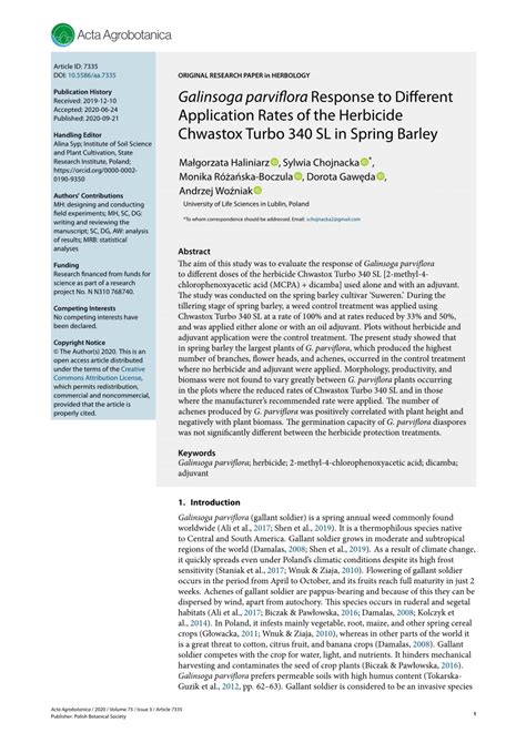 Pdf Galinsoga Parviflora Response To Different Application Rates Of