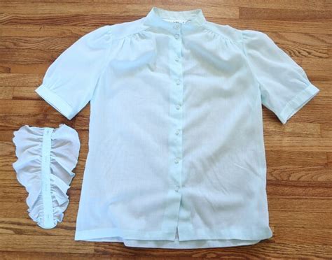 Vintage Sheer Seafoam Blouse Removable Ruffle SM Gem