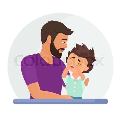 Father supporting sad son flat vector ... | Stock vector | Colourbox