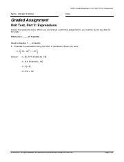 Graded Assignment Unit Test Part 2 Expressions 1 Pdf Math Graded