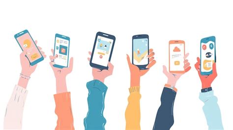 Illustration Of People Hands Holding Smartphones On White Background