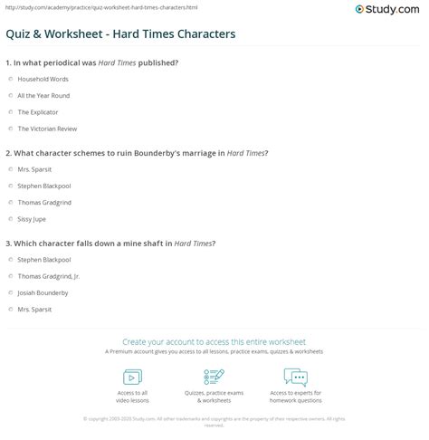 Quiz & Worksheet - Hard Times Characters | Study.com