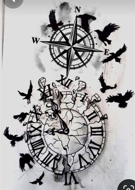 Pin By Julie Babcock On Tattoo Compass Tattoo Design Clock Tattoo