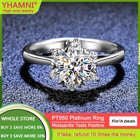 YHAMNI Anillos De Platino PT950 De Lujo Para Mujer Sortija Con