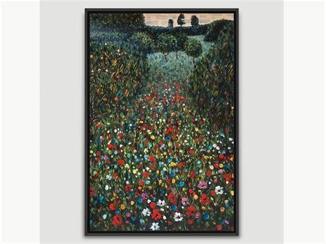 Gustav Klimt Poppy Fields, Framed Canvas Landscape Wildflower Wall Art ...