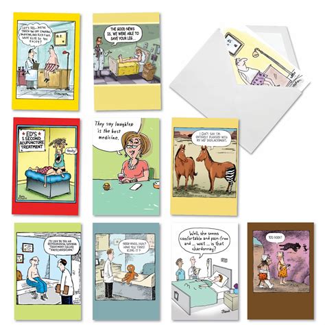 10 Assorted Set Funny Get Well Greeting Cards Sick Jokes Funny