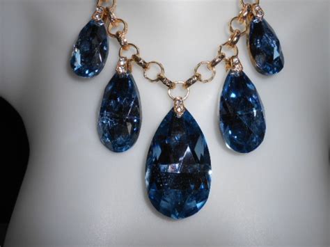 Leslie Danzis Large Blue Sparkly Multiple Pendant Dangle Drop Necklace