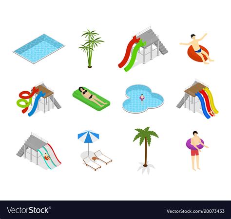 Aqua Park Element Set Isometric View Royalty Free Vector