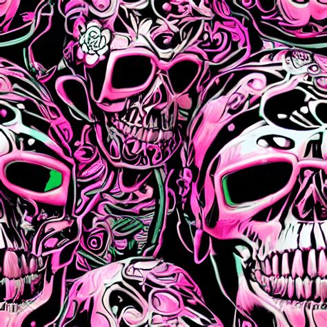 Cyberpunk Skulls Wearing Sunglasses And Flowers In Bright Colors On A