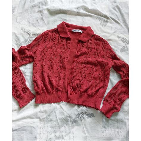 Zara Womens Red And Burgundy Cardigan Depop