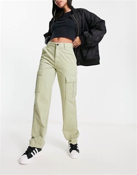 Stradivarius Straight Leg High Waisted Cargo Pants In Light Khaki