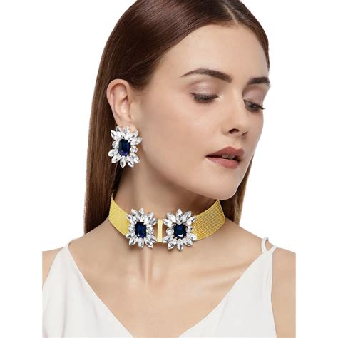 Zaveri Pearls Crystal Shine Navy Blue Stones Contemporary Necklace