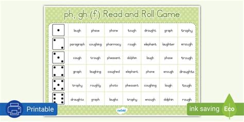 Grade 3 Phonics Gh Ph F Roll And Read Game Twinkl