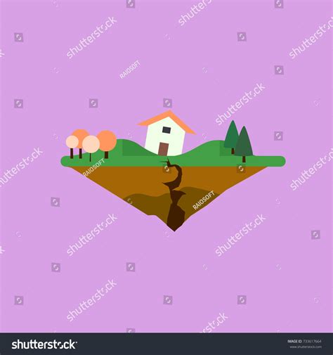 Earthquake Vector Illustration House Trees Pink Stock Vector Royalty