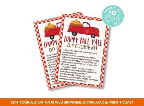 Editable Thanksgiving Diy Cookie Kit Instructions Cookie Packaging