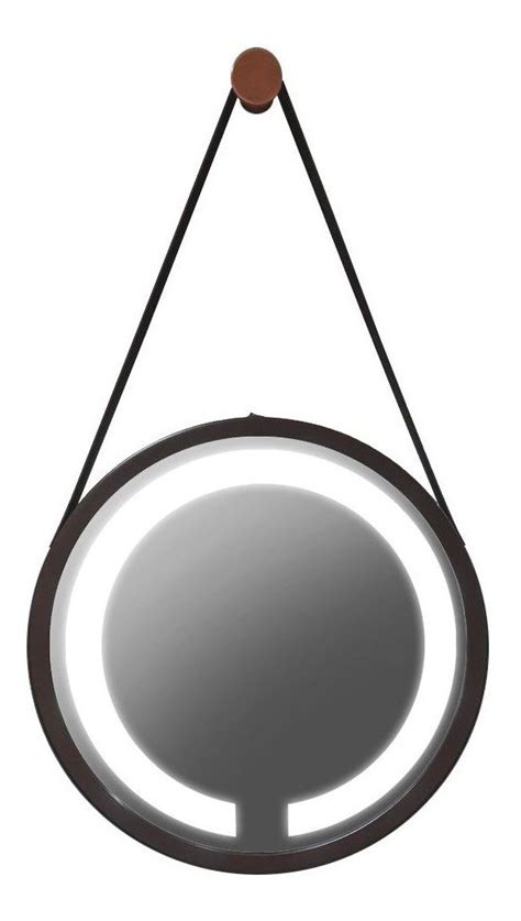 Espelho Led frio Adnet 60cm preto Alça marrom WoodGlass Acessórios