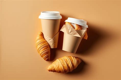 Premium AI Image A Beige Background With Three Floating Croissants