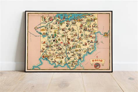 Ohio Map Print Art History 1935 Ohio Map Wall Art Framed Wall Art Canvas Art Poster Art Prints ...