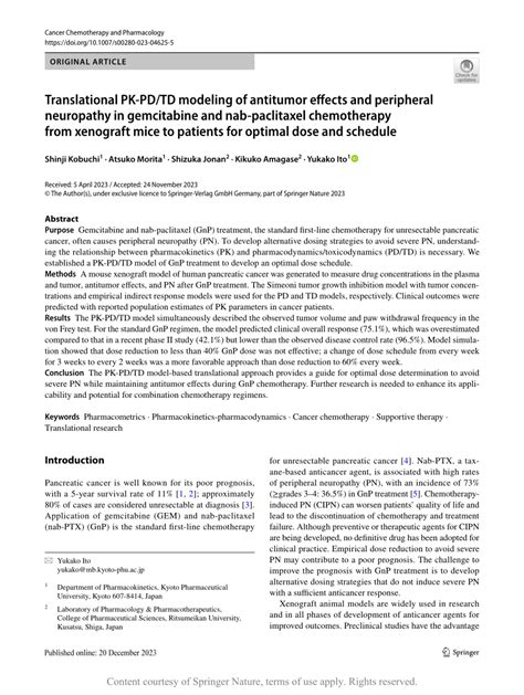 Translational Pk Pdtd Modeling Of Antitumor Effects And Peripheral