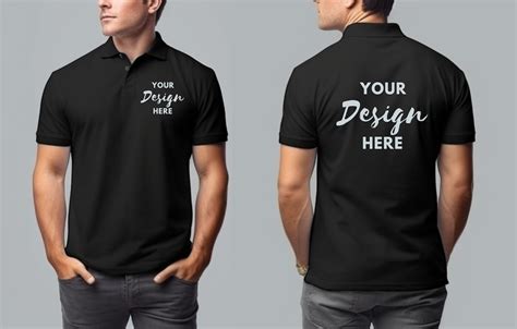 Front and Back Polo Shirt Mockup, Male Model Black Shirt Mockup, Black ...