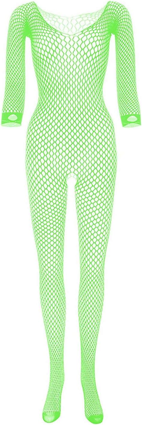Liagile Womens Sexy Lingerie Fishnet Bodystocking Attached Stockings Mesh Full Bodysuit Stocking