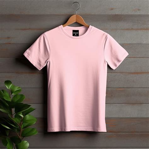 Premium AI Image Pink Tshirt Mockup With Awesome Wooden Background