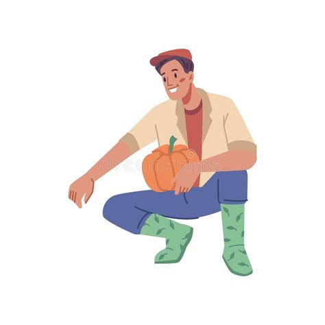 Man Farming And Harvesting Male With Pumpkin Stock Illustration