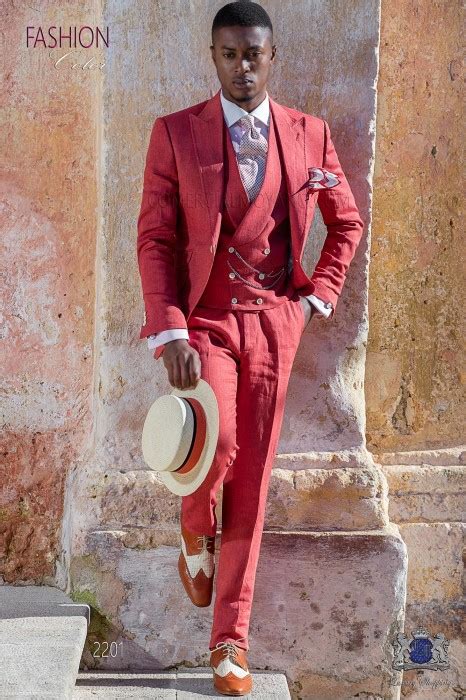 Bespoke Light Red Linen Suit Mario Moreno Moyano