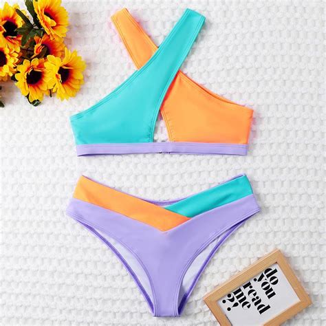 Women S Swimsuit Split Cross Color Matching Sexy Women S Bikini Two