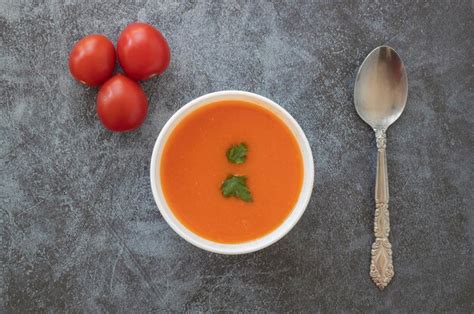 Premium Photo Natural Tomato Soup In White Bowl Top View